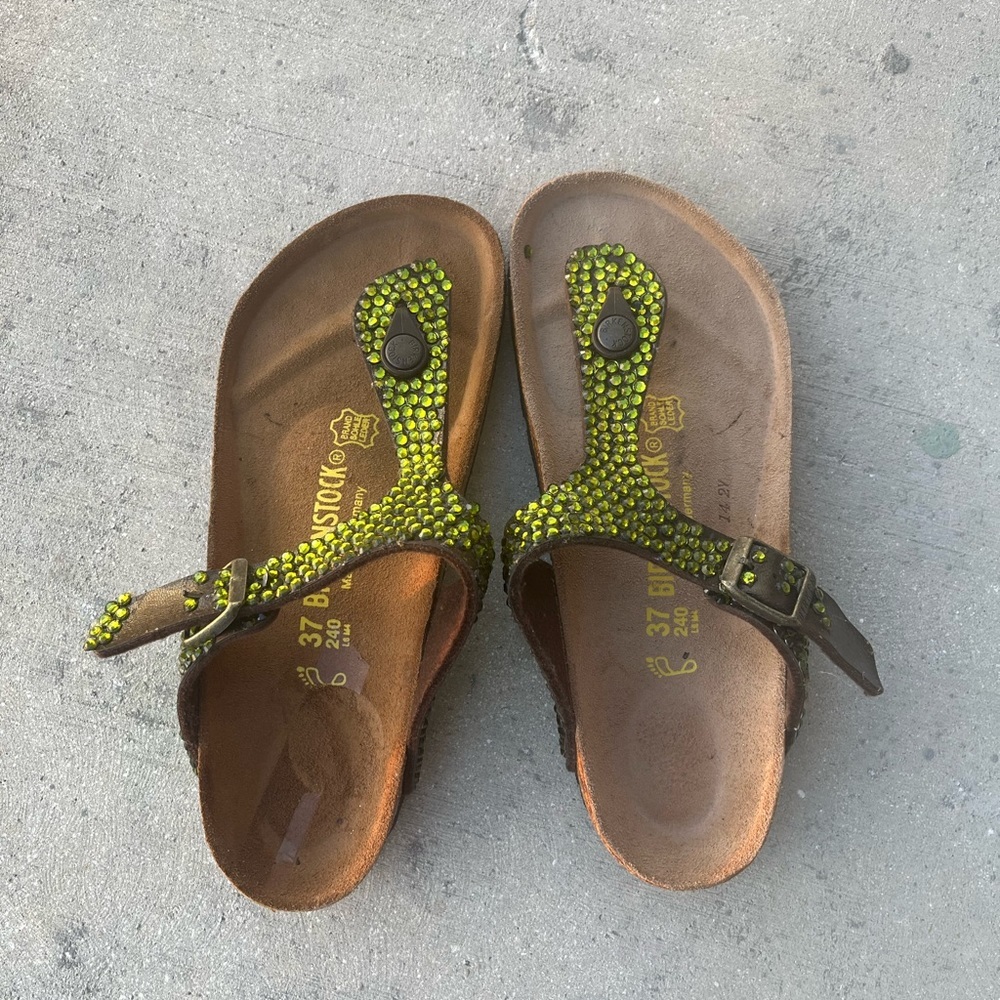 Birkenstock Olive Crystal Gizeh Sandals